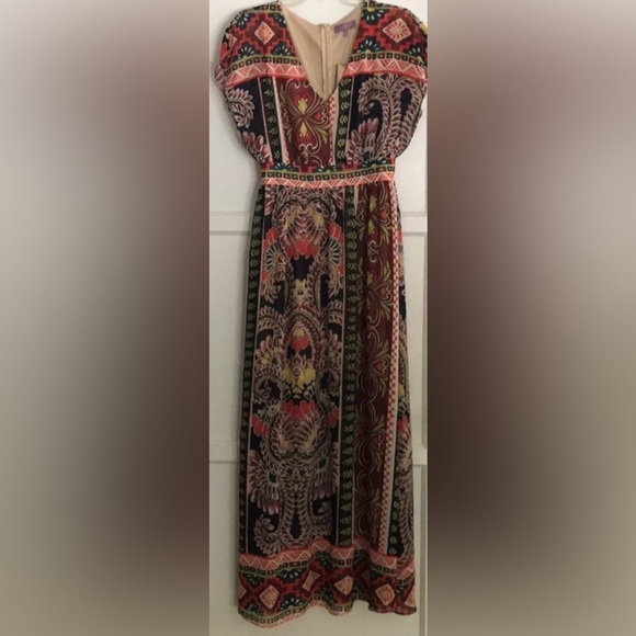 HARPER Dress Size Small Multicolor VNeck maxi dress very feminine back zipper - Picture 7 of 8